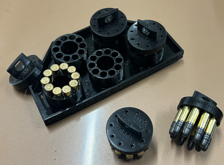 SpedeLoader set of 10-shot speed loaders and loading block